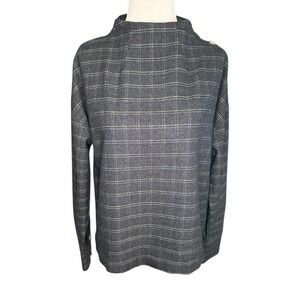 J.O.A Los Angeles Plaid Mock Neck Button Shoulder‎ Long Sleeve Top Women XS
